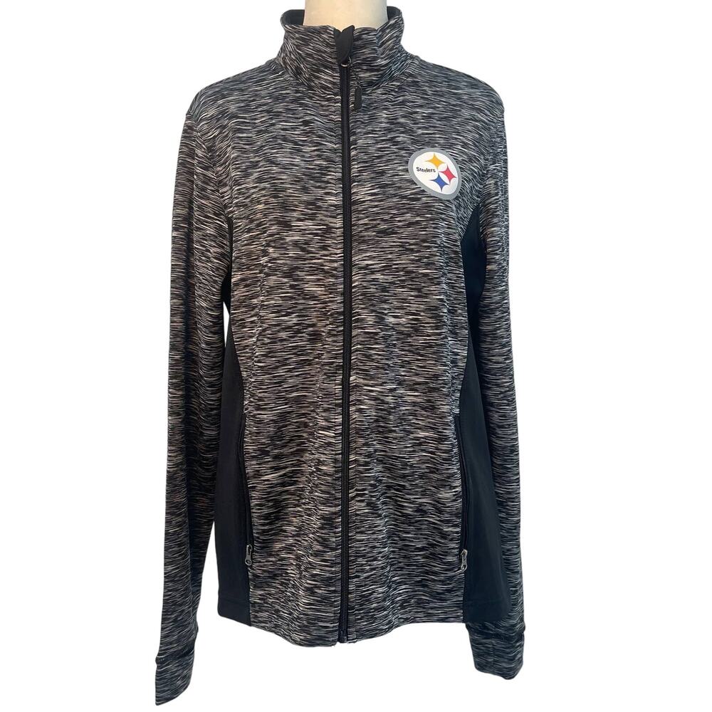 Steelers NFL Zip Coat Womens M Gray Activewear Jacket Long Sleeve Logo Full Zip